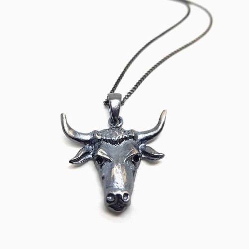 Boğa Kafası Uzun Zincirli 925 Ayar Gümüş Erkek Kolye - CNG Jewels