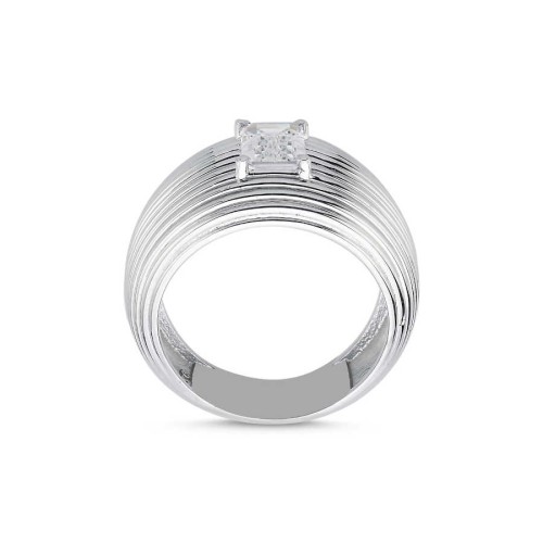 Bombe Çizgili Baget Tektaş Kadın Gümüş Yüzük - CNG Jewels (1)