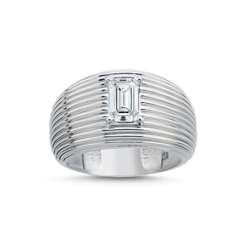 Bombe Çizgili Baget Tektaş Kadın Gümüş Yüzük - CNG Jewels