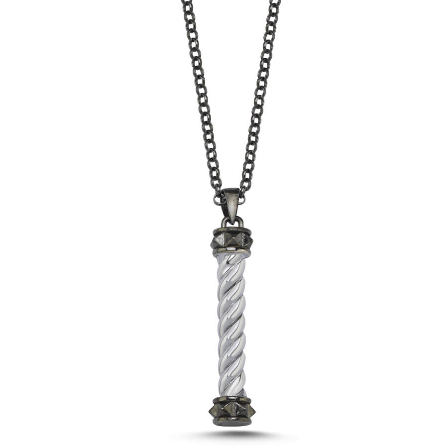 Twisted Cylindrical Rod Silver Men's Necklace - CNG Jewels