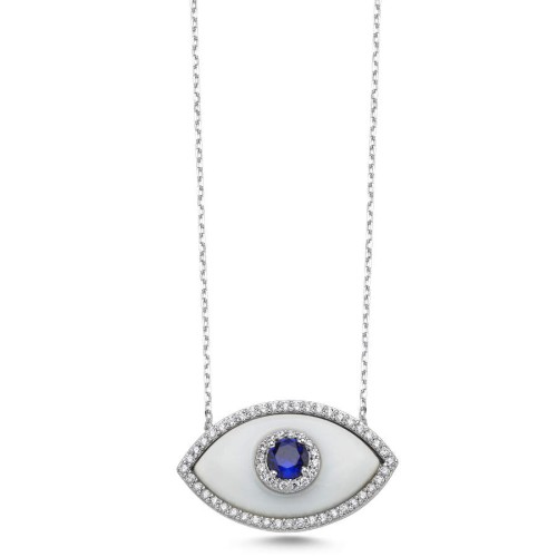 Büyük Badem Beyaz Murano Göz Kadın Gümüş Kolye - CNG Jewels