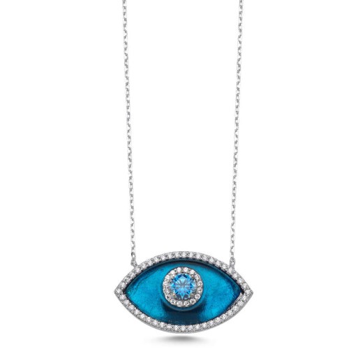 Büyük Badem Mavi Murano Göz Kadın Gümüş Kolye - CNG Jewels