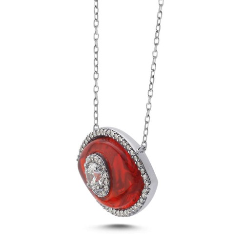 Büyük Badem Murano Kırmızı Göz Kadın Gümüş Kolye - CNG Jewels (1)