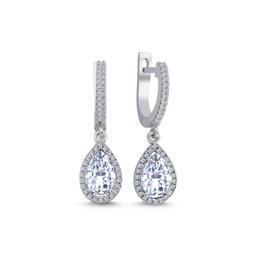 Diamond Model Dangling Large Drop Solitaire Anturage Silver Earrings 