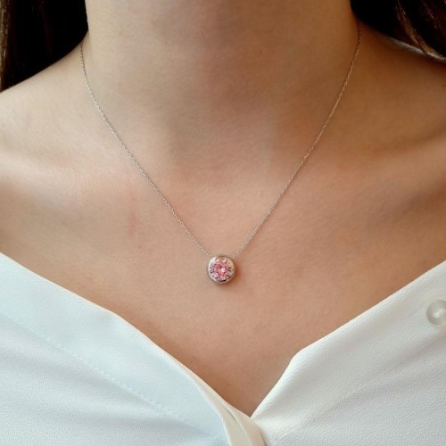 Büyük Pembe Tektaş Gümüş Kadın Kolye - CNG Jewels (1)