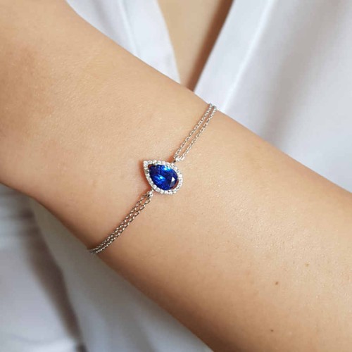 Büyük Safir Damla Tektaş Anturaj Gümüş Bayan Bileklik - CNG Jewels