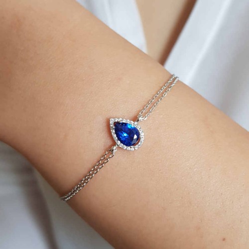 Büyük Safir Damla Tektaş Anturaj Gümüş Bayan Bileklik - CNG Jewels (1)