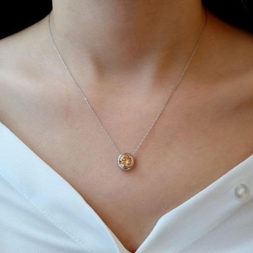 Büyük Şampanya Tektaş Gümüş Kadın Kolye - CNG Jewels (1)