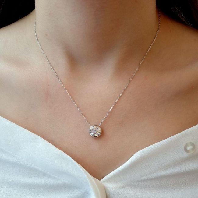 Büyük Tektaş Gümüş Kadın Kolye - 2