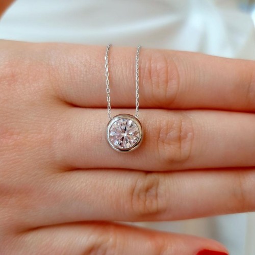 Büyük Tektaş Gümüş Kadın Kolye - 3