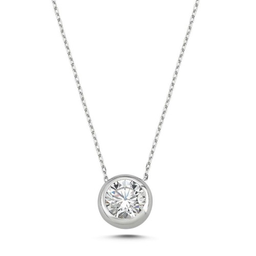 Büyük Tektaş Gümüş Kadın Kolye - CNG Jewels