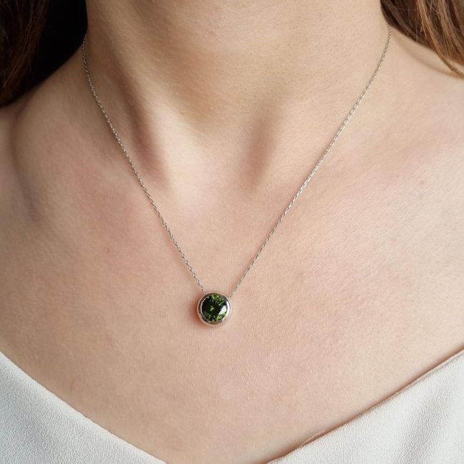 Büyük Yeşil Tektaş Gümüş Kadın Kolye - 2