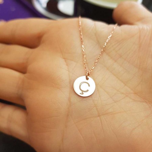 Ç Harfi Rose Minimal Plaka Gümüş Bayan Kolye 