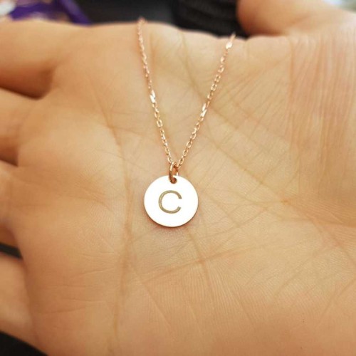 C Harfi Rose Minimal Plaka Gümüş Kadın Kolye 