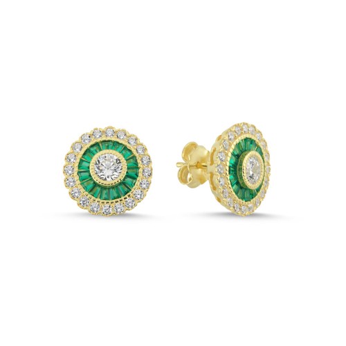 Calibre Zümrüt Gold Kadın Gümüş Küpe - CNG Jewels