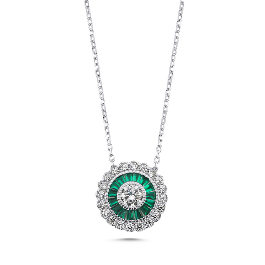 Calibre Emerald Women's Silver Necklace - CNG Jewels