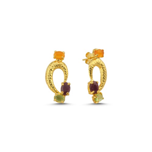 Carnelian Yakut Peridot Taşlı Lucy Gümüş Küpe - CNG Jewels