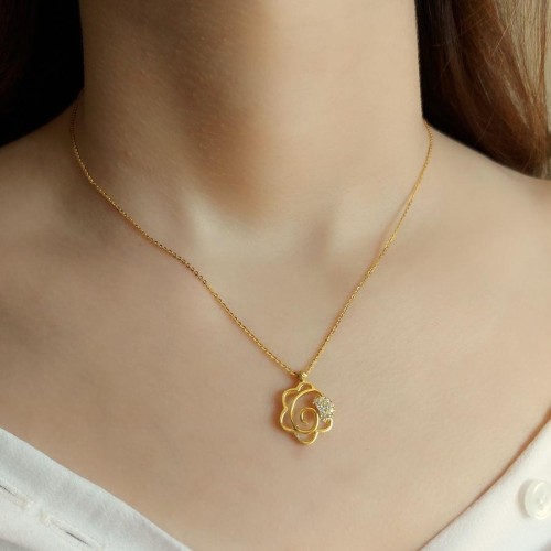Çiçek Gold Gümüş Kadın Kolye - CNG Jewels