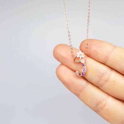 Floral Letter J Silver Women's Necklace 