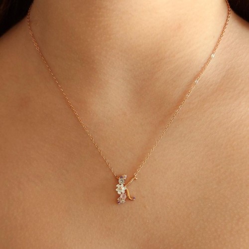 Floral Letter K Silver Women's Necklace - CNG Jewels (1)