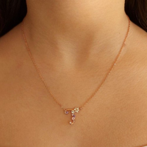 Çiçekli T Harfi Gümüş Kadın Kolye - CNG Jewels (1)