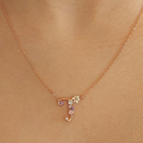 Floral Letter T Silver Women's Necklace - CNG Jewels