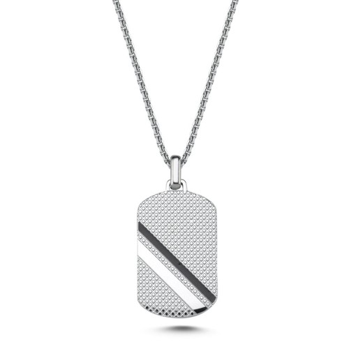 Çizgili Künye Çelik Erkek Kolye - CNG Jewels