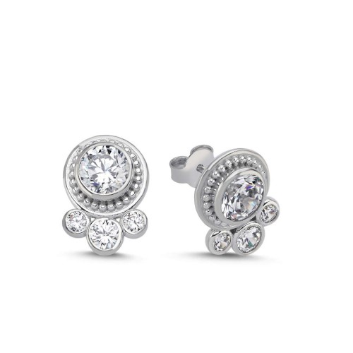 Crown Tektaş Kadın Gümüş Küpe - CNG Jewels