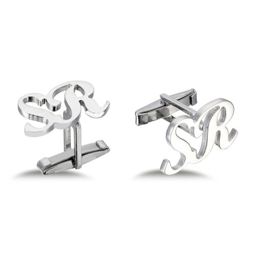 Personalized Handwritten Medium Silver Two Letter Cufflinks - 1