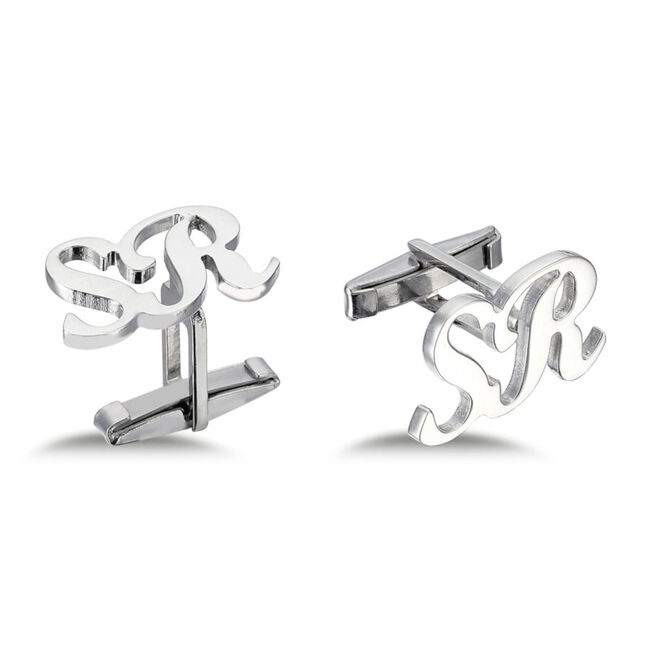 Personalized Handwritten Medium Silver Two Letter Cufflinks - 1
