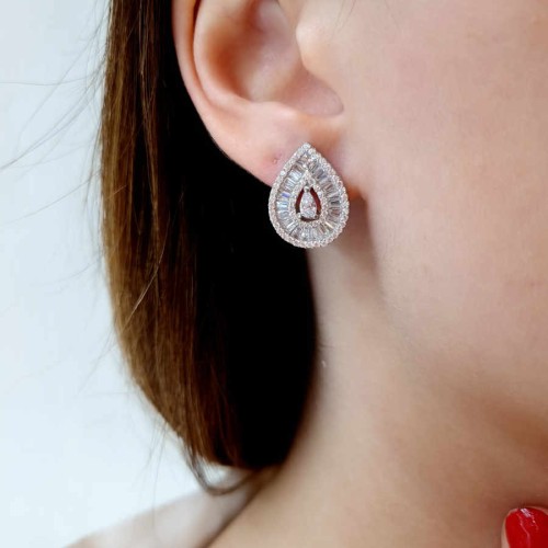 Damla Baget Trapez Gümüş Kadın Küpe - CNG Jewels (1)