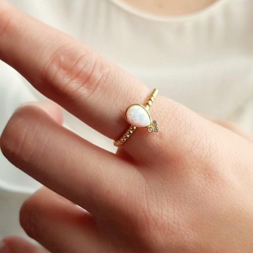 Damla Beyaz Opal Gold Gümüş Bayan Yüzük - CNG Jewels (1)