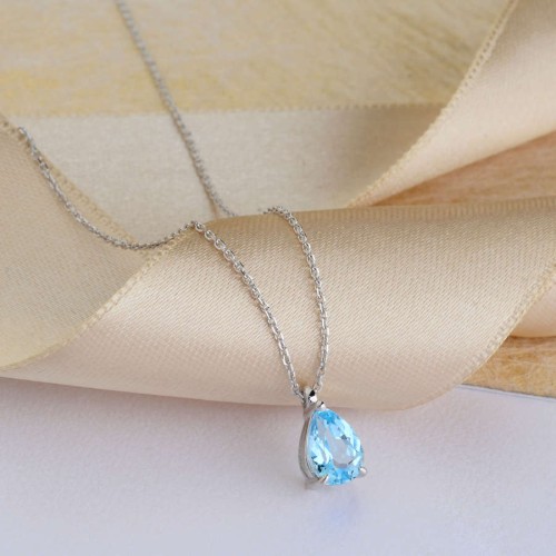 Damla Blue Topaz Beyaz Altın Kolye - CNG Jewels (1)