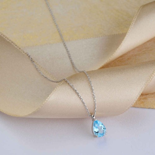 Damla Blue Topaz Beyaz Altın Kolye - 3