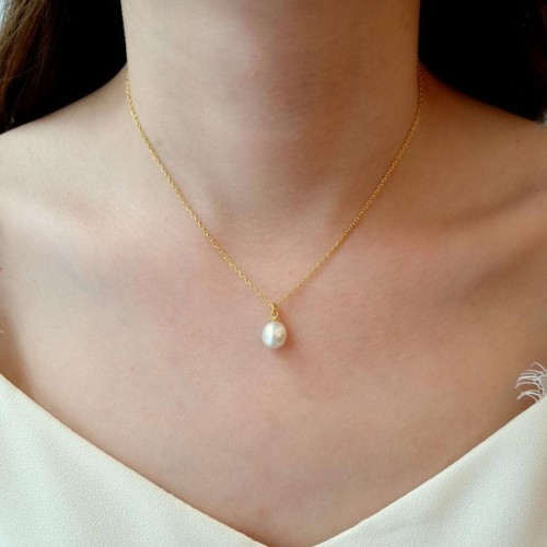 Damla Doğal Gerçek İnci Gold Kadın Gümüş Kolye - CNG Jewels