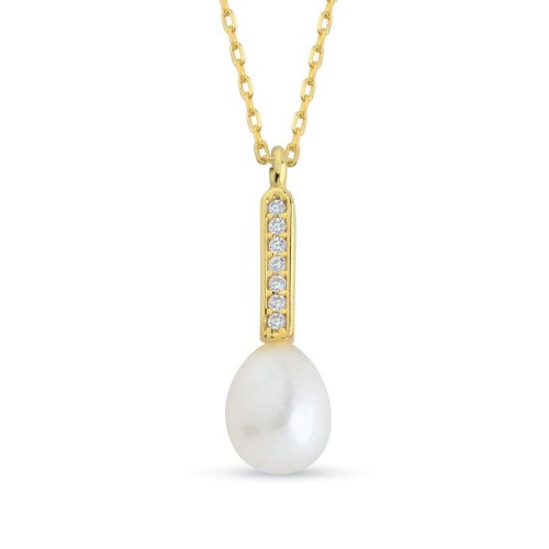 Damla Gerçek İnci Minimal Taşlı Kadın Gümüş Kolye - CNG Jewels