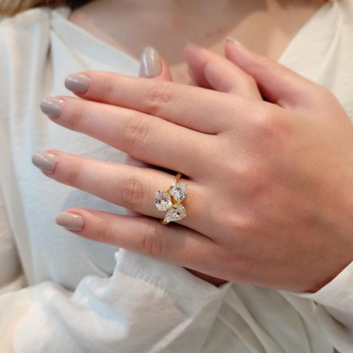 Damla Kalp Oval Tria Kadın Gümüş Yüzük - CNG Jewels (1)