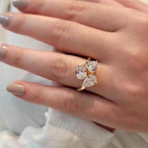 Damla Kalp Oval Tria Kadın Gümüş Yüzük - CNG Jewels