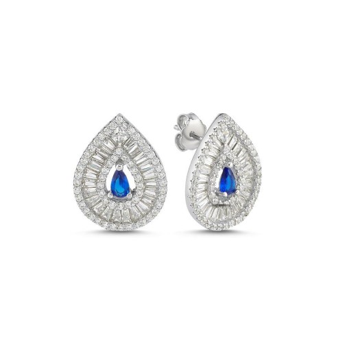 Damla Mavi Baget Trapez Gümüş Kadın Küpe - CNG Jewels