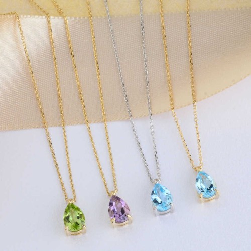 Damla Peridot Taşı Altın Kolye - 4