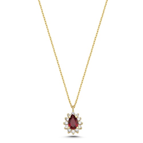 Damla Ruby Anturaj Altın Kolye - CNG Jewels