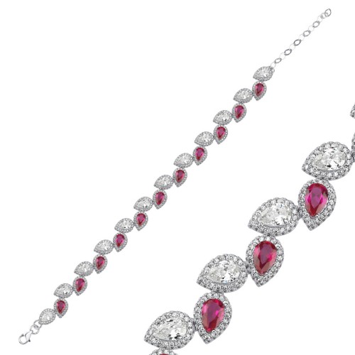 Damla Ruby Kadın Gümüş Su Yolu Bileklik - CNG Jewels