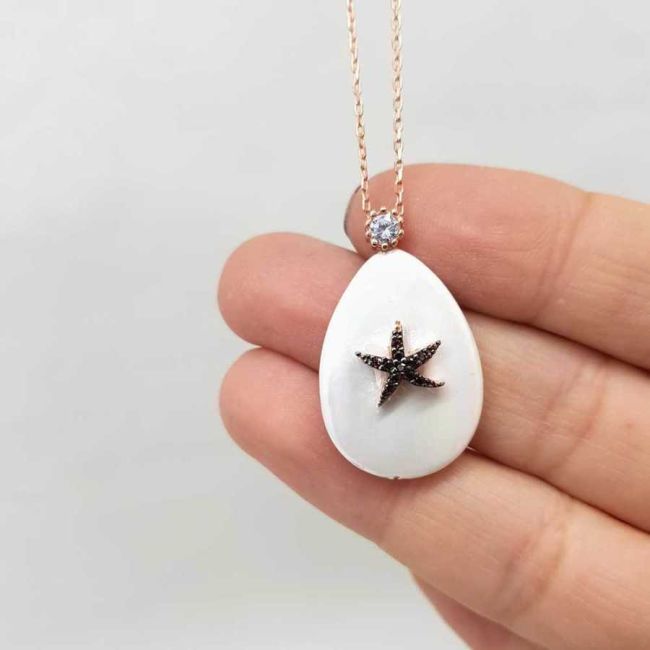 Damla Sedef Deniz Yıldızı Kadın Gümüş Kolye - 1