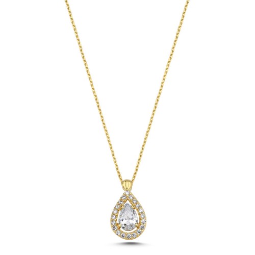 Drop Solitaire Anturage Gold Necklace 