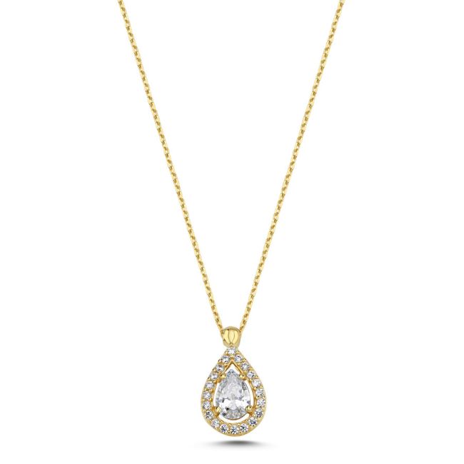 Drop Solitaire Anturage Gold Necklace - 1