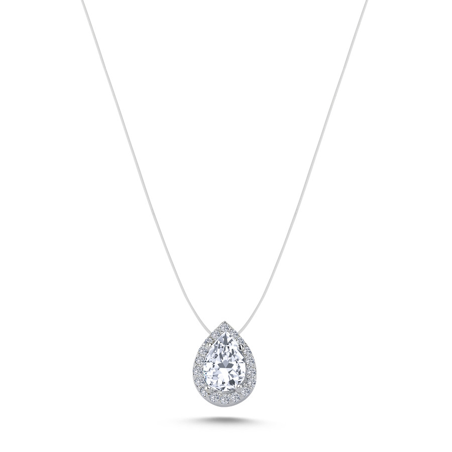 Drop Solitaire Ghost Chain Silver Necklace - CNG Jewels
