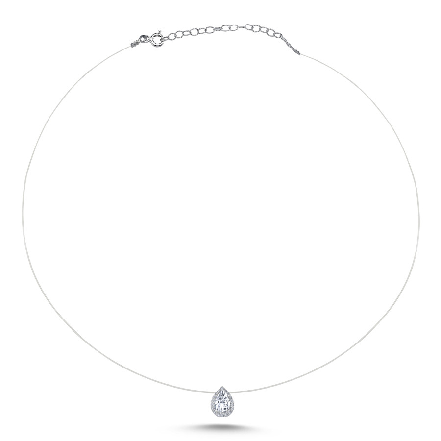 Drop Solitaire Ghost Chain Silver Necklace - CNG Jewels (1)