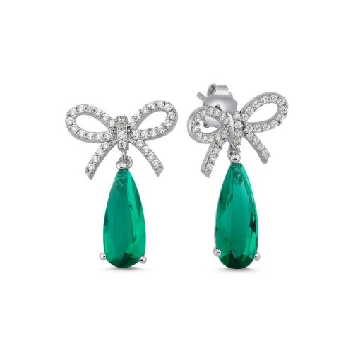 Damla Zümrüt Renk Fiyonk Gümüş Kadın Küpe - CNG Jewels