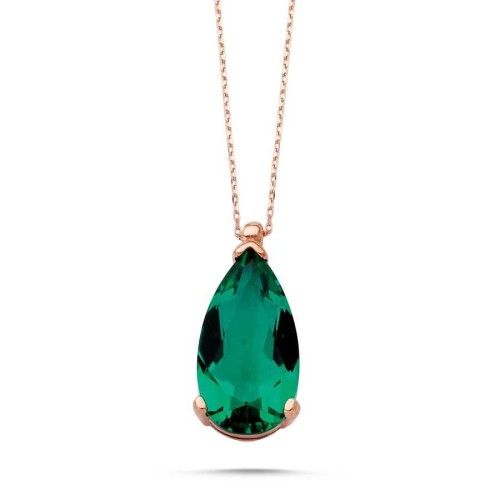 Damla Zümrüt Taşlı Gümüş Bayan Kolye - CNG Jewels