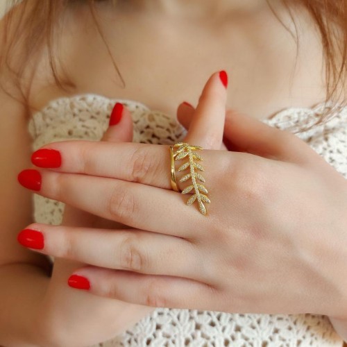 Defne Yaprağı Gold Gümüş Bayan Yüzük - CNG Jewels (1)